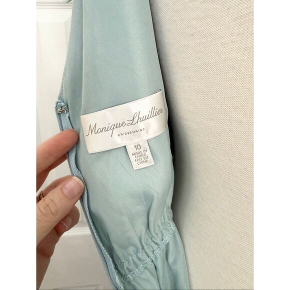Monique Lhuillier Womens Bridesmaids Alix Gown Long Dress Aqua Blue Size 10 - Picture 6 of 8